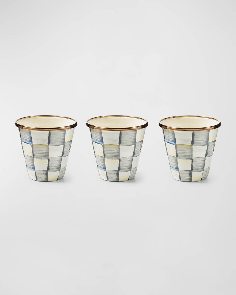 Sterling Check Enamel Herb Pots, Set of 3