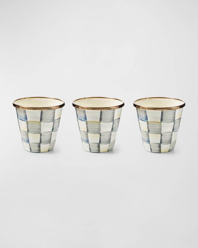 Sterling Check Enamel Herb Pots, Set of 3
