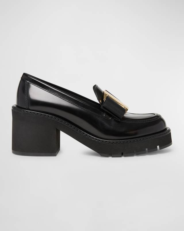 Benilde Leather Vara Bow Heeled Loafers