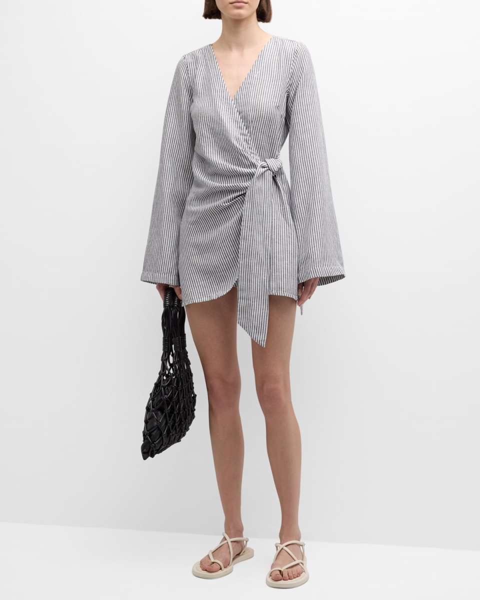 Air Linen Striped Wrap Dress