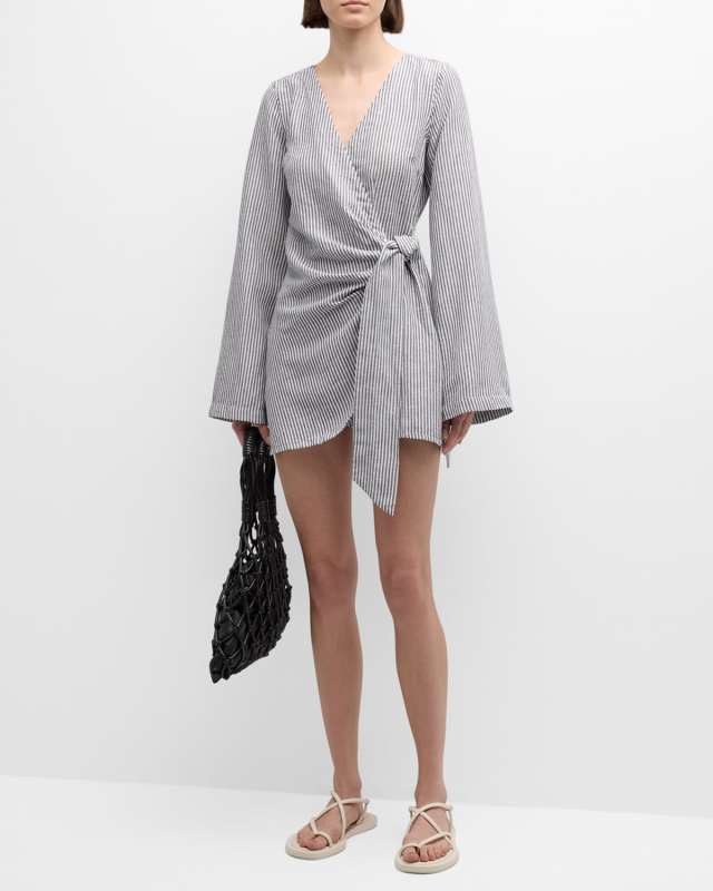 Air Linen Striped Wrap Dress