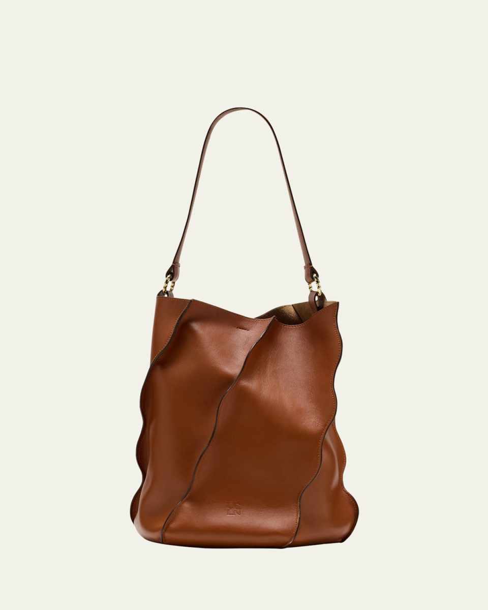 Adria Wave Pleated Leather Bucket Bag