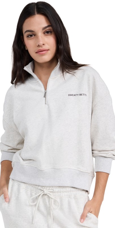 Sweaty Betty Revive Crop Half Zip Ice Grey Marl