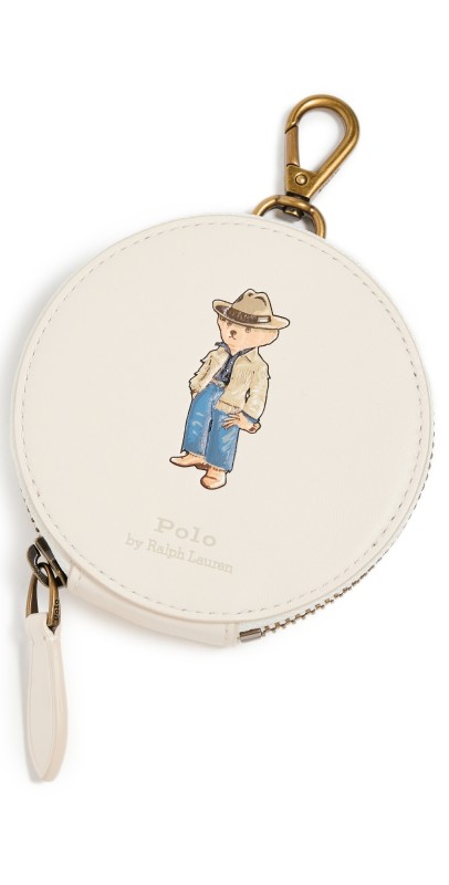 Polo Ralph Lauren Leather Fringe Bear Card Case Ivory