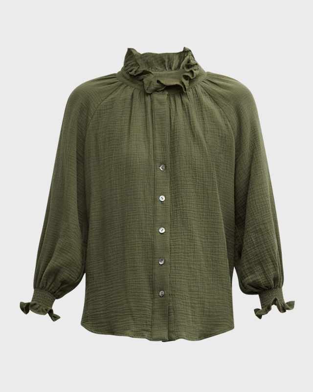 Fiona Ruffle-Trim Cotton Gauze Shirt