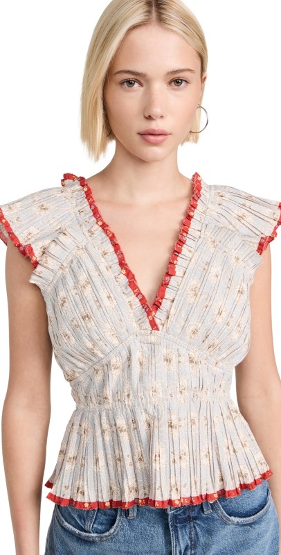 Sea Tima Flutter Sleeve V-Neck Top Multi