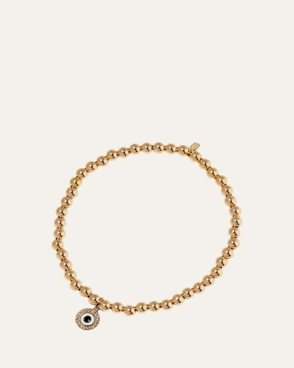 14k Gold 4mm Bead & Diamond Evil Eye Bracelet