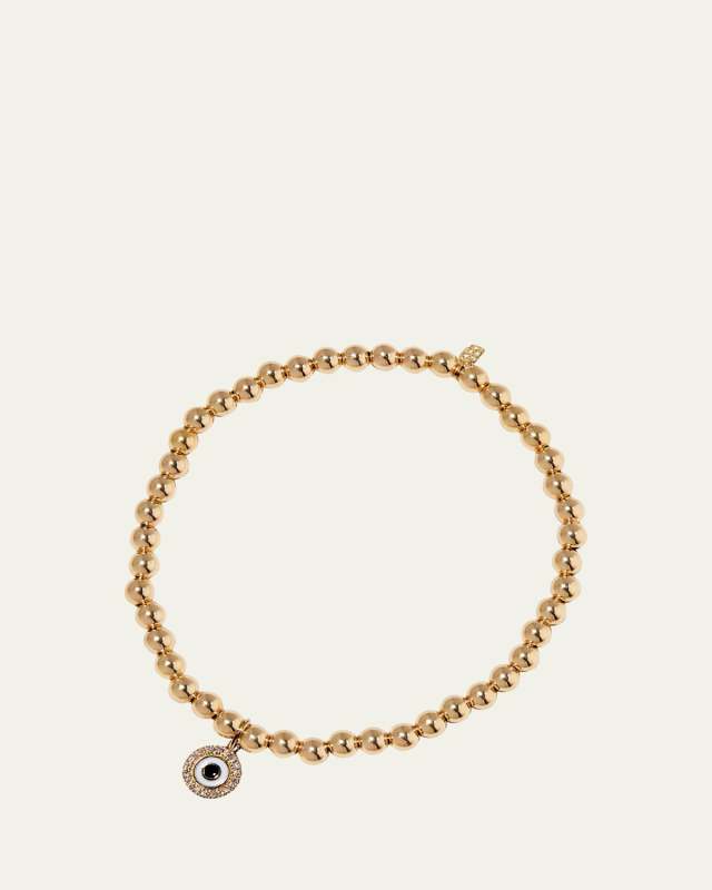 14k Gold 4mm Bead & Diamond Evil Eye Bracelet
