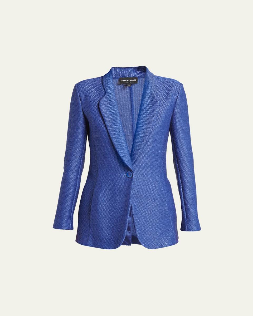 One-Button Jersey Raffia Blazer