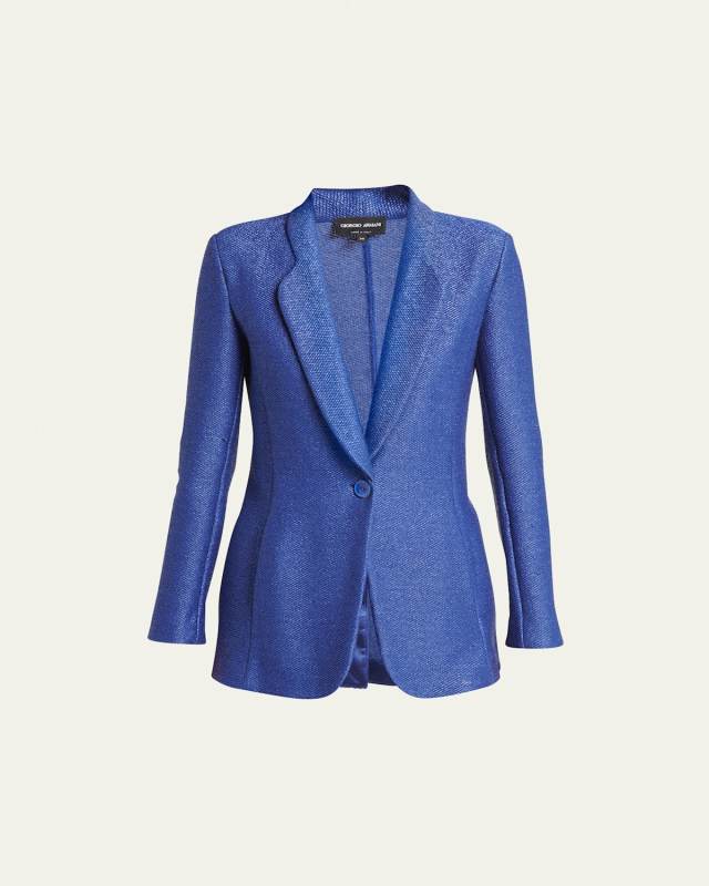 One-Button Jersey Raffia Blazer