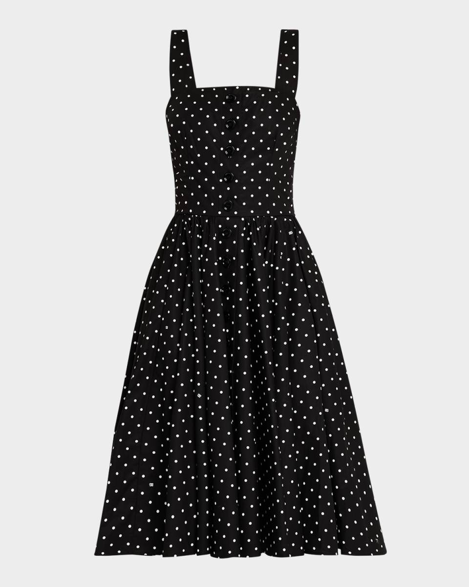 DG Polka Dot Sleeveless Button-Front Cotton Popeline Midi Sundress
