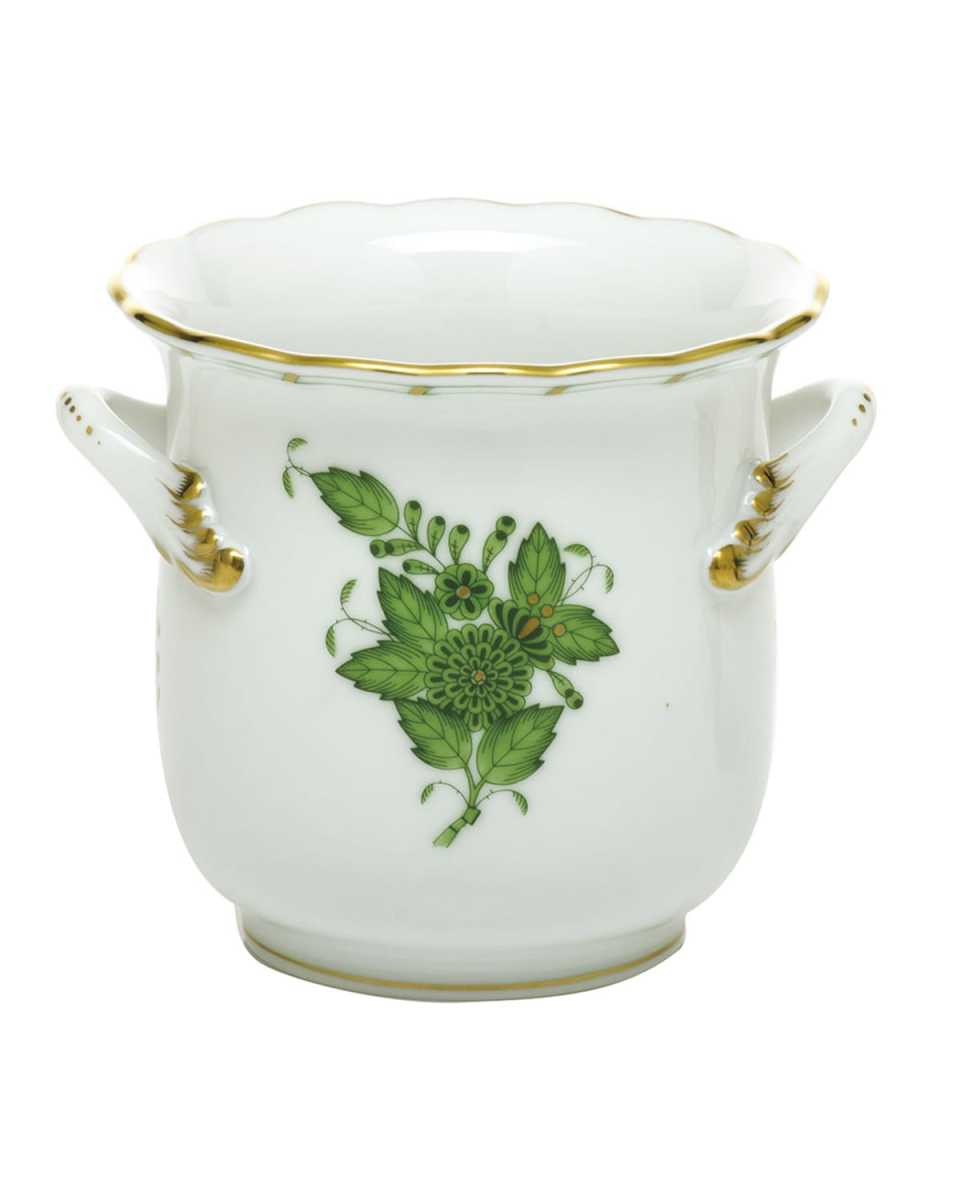 Chinese Bouquet Green Mini Cache Pot with Handles