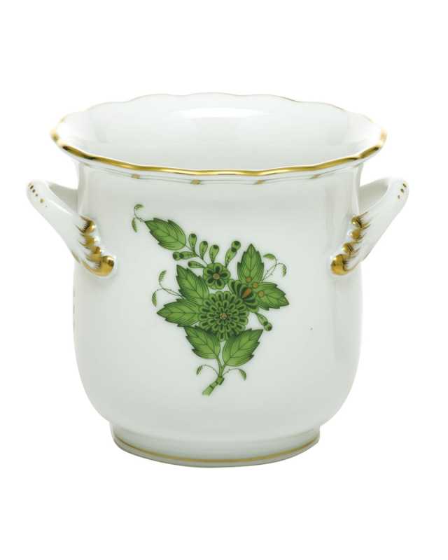 Chinese Bouquet Green Mini Cache Pot with Handles
