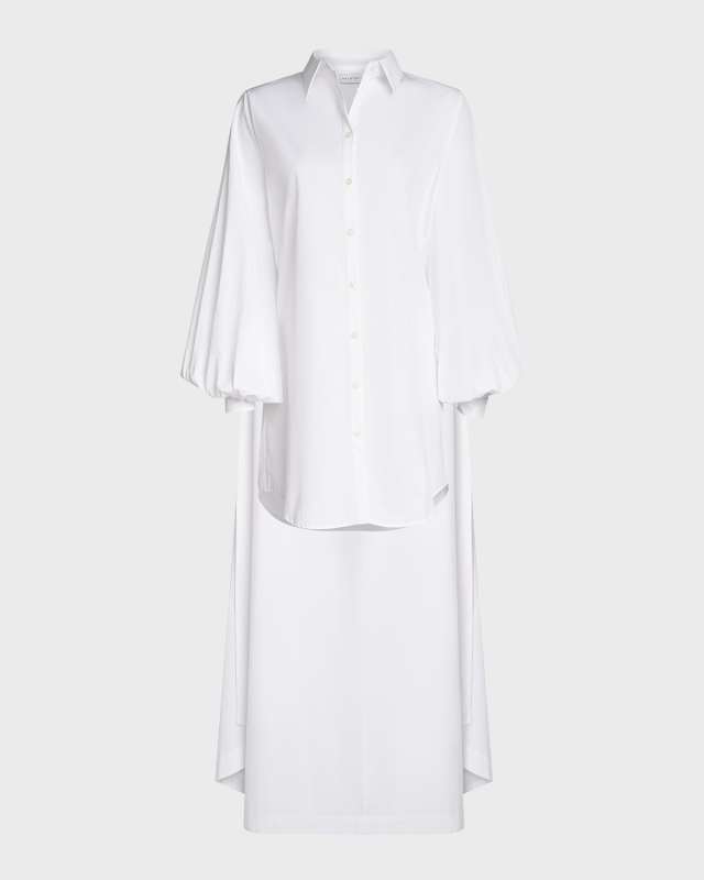 Korina Bishop-Sleeve Cotton Poplin Cape Shirt