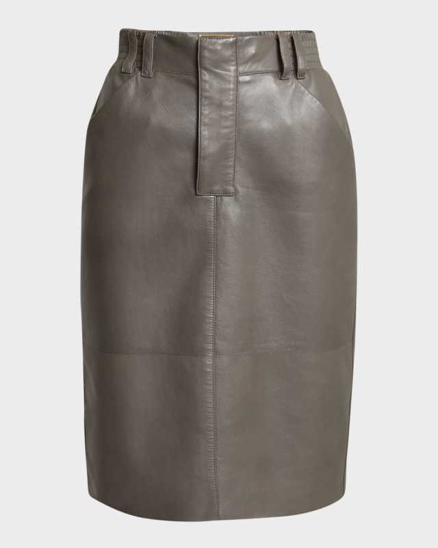 Leather Pencil Skirt with Patch Pockets