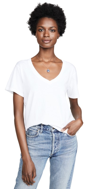 AMO V Neck Tee White