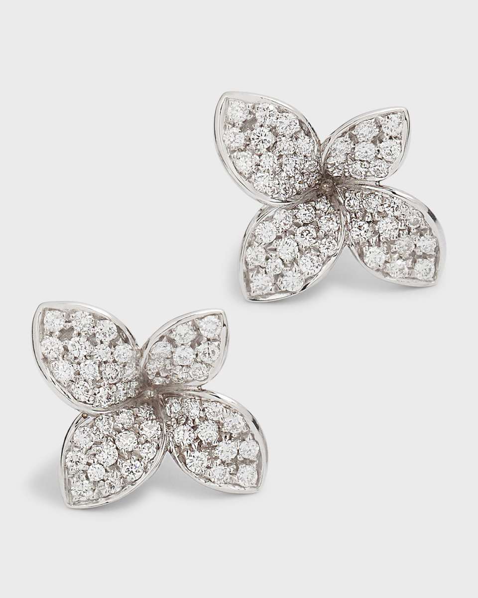 Giardini Segreti 18k White Gold Diamond Flower Stud Earrings