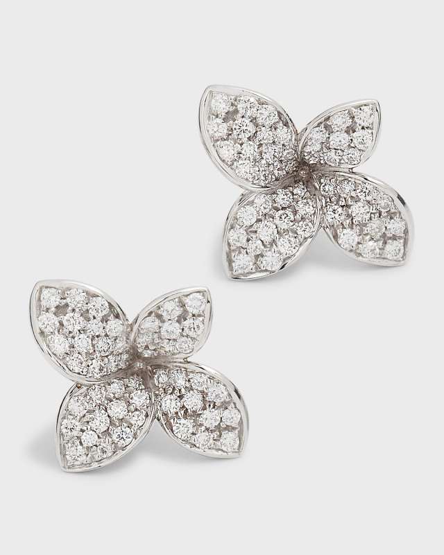 Giardini Segreti 18k White Gold Diamond Flower Stud Earrings