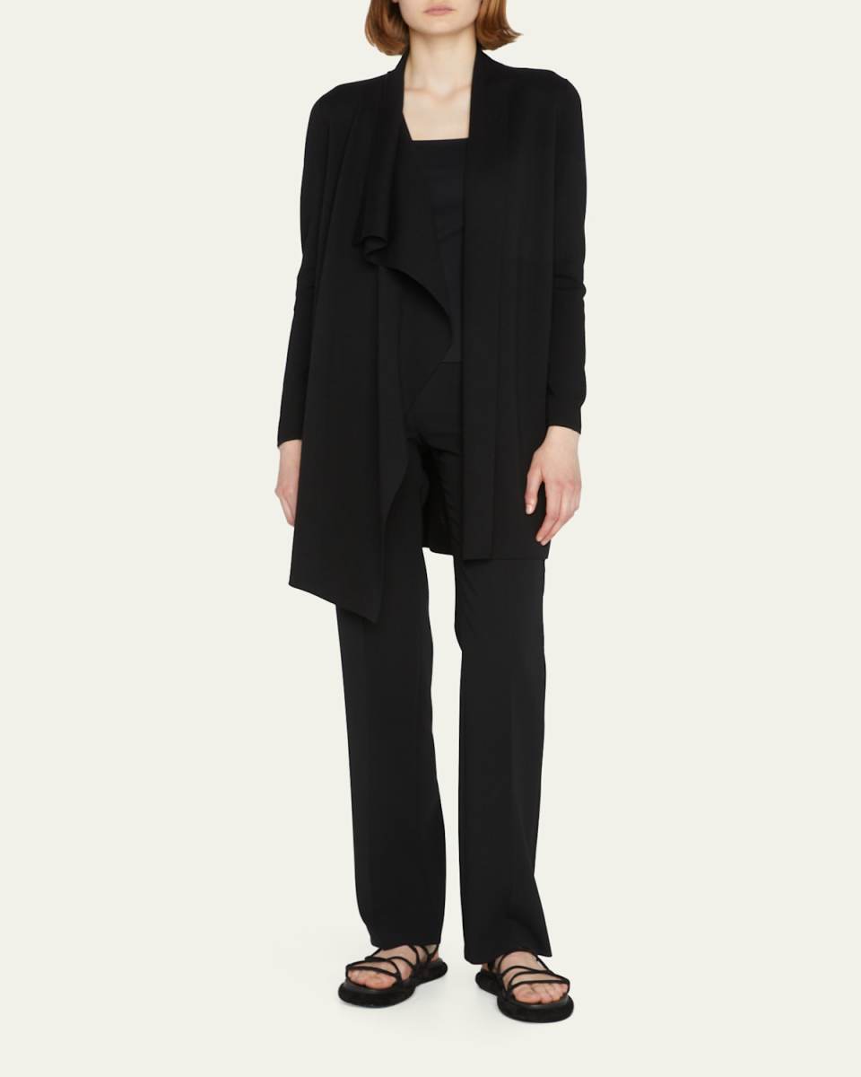 Long-Sleeve Ruffle-Front Cardigan, Black