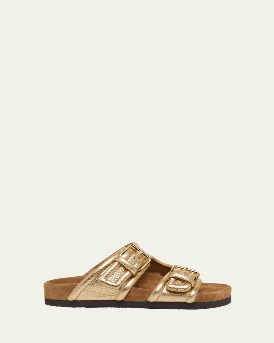Anywhere Metallic Dual-Buckle Slide Sandals