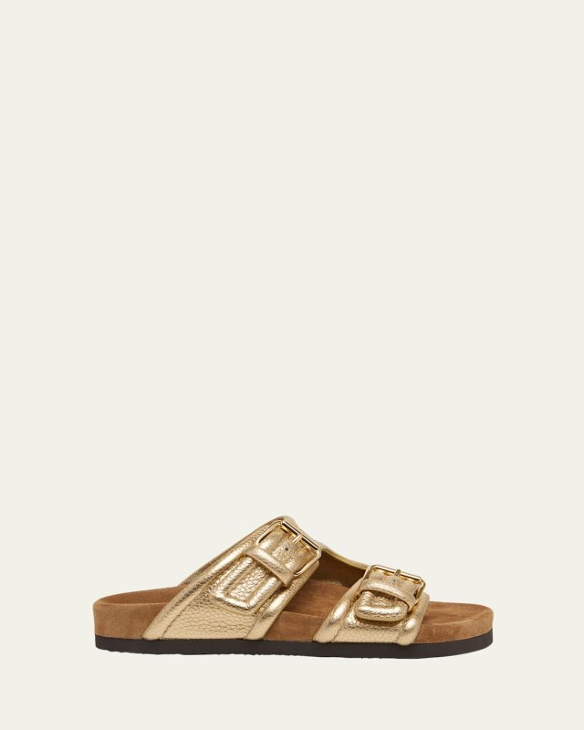 Anywhere Metallic Dual-Buckle Slide Sandals