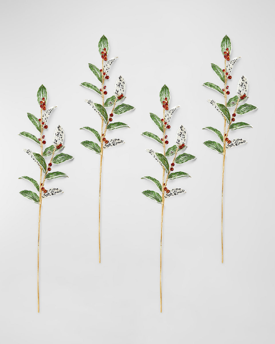Holly Beaded Spray Stems, Set of 4