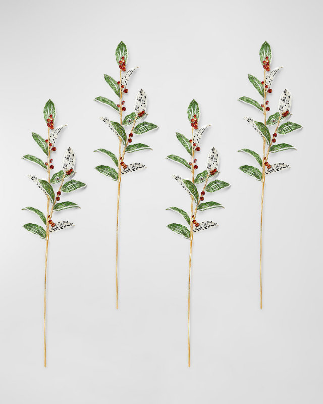 Holly Beaded Spray Stems, Set of 4