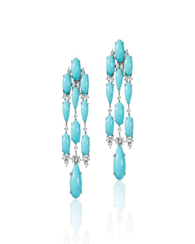 18K White Gold Turquoise and Diamond Dangle Earrings