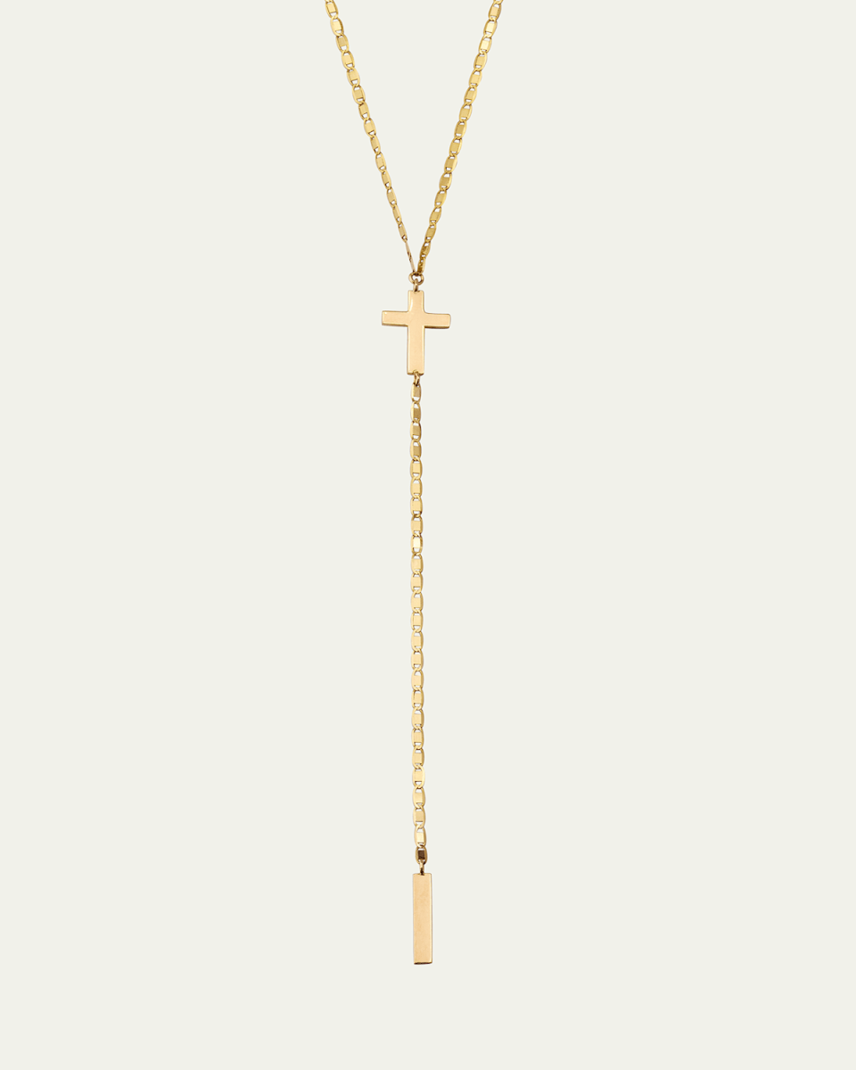 14K Yellow Gold Petite Malibu Cross Bar Lariat Necklace, 18"
