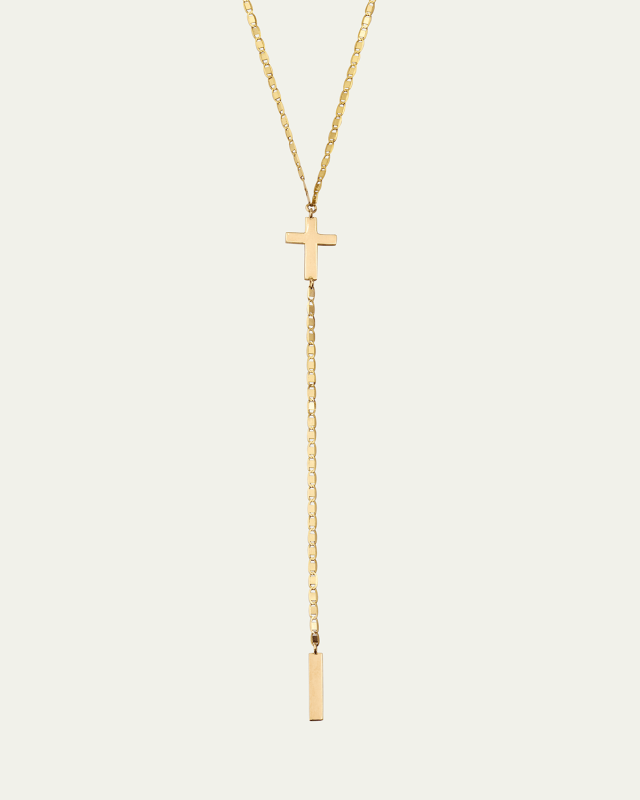 14K Yellow Gold Petite Malibu Cross Bar Lariat Necklace, 18"