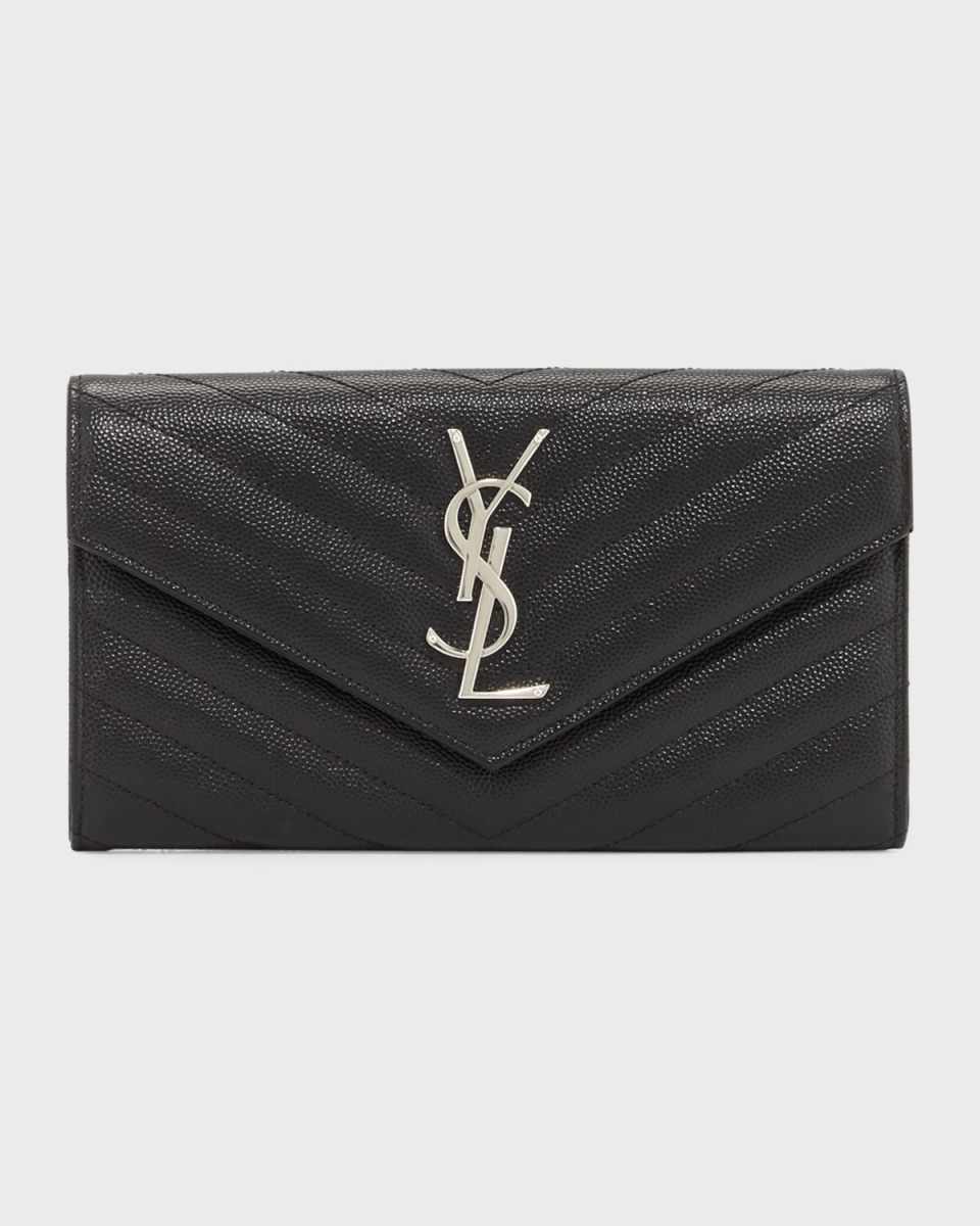 YSL Monogram Large Flap Wallet in Grained Leather
