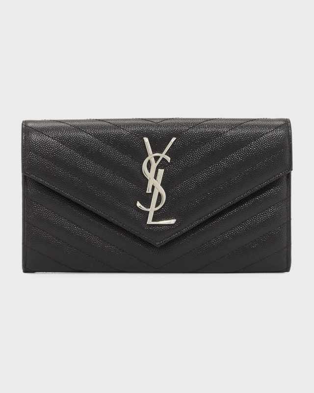 YSL Monogram Large Flap Wallet in Grained Leather