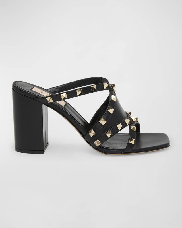 Rockstud Crisscross Leather Block-Heel Sandals