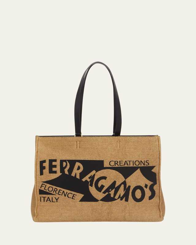 F Signature Raffia Tote Bag