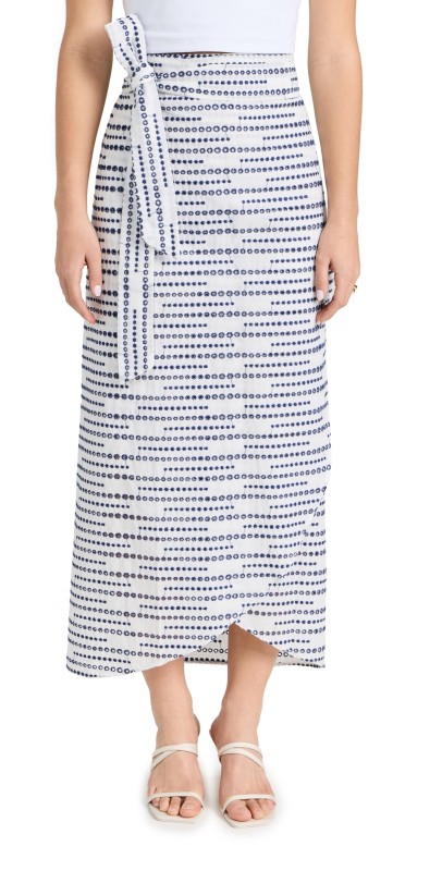 La Vie Style House Textured Maxi Wrap Skirt Blue & White