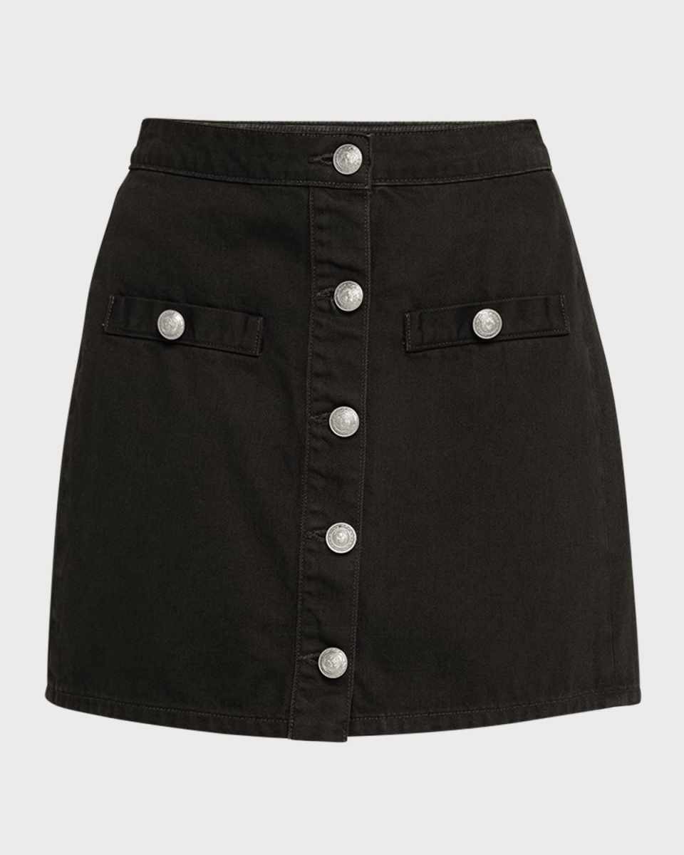Kris Button-Front Denim Mini Skirt
