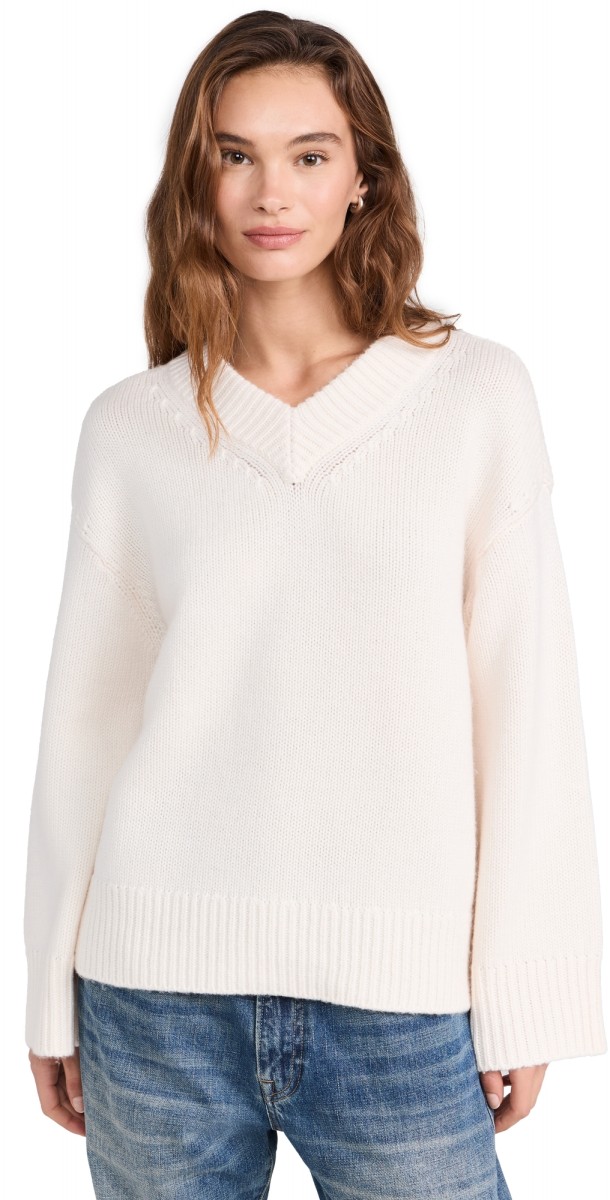rag & bone Danica V Neck Pullover Ivory