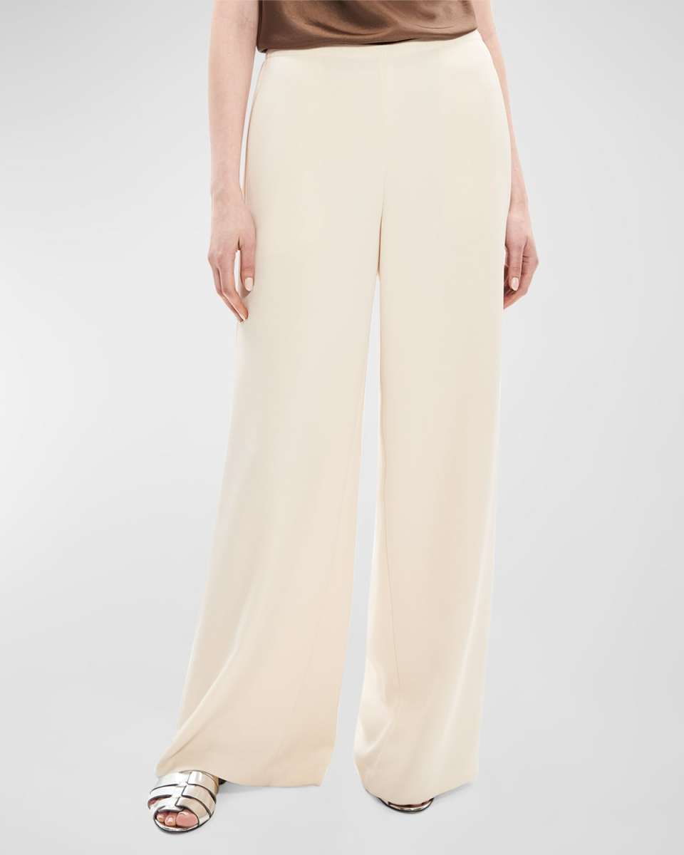 Oxford Crepe Wide-Leg Pull-On Pants
