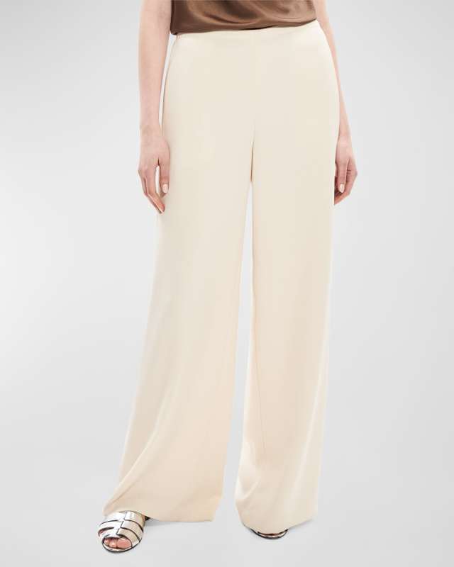 Oxford Crepe Wide-Leg Pull-On Pants
