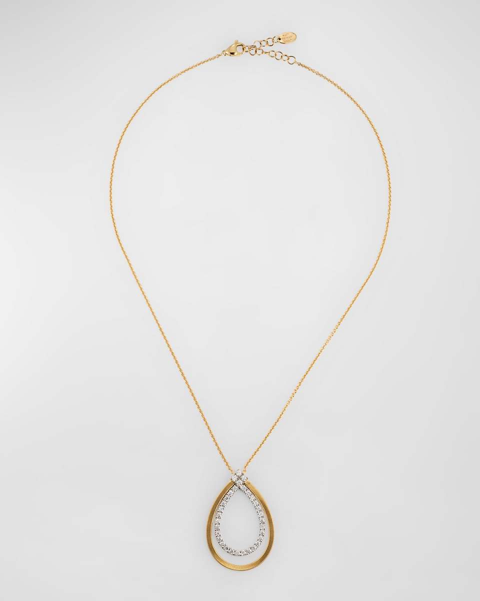 18K Yellow Gold Coil Drop Pendant Necklace with Diamonds