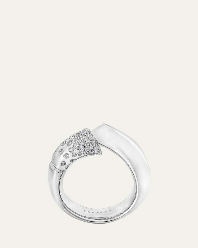 18k Fairmined White Gold Large Oera Ring with Diamonds, Size 54