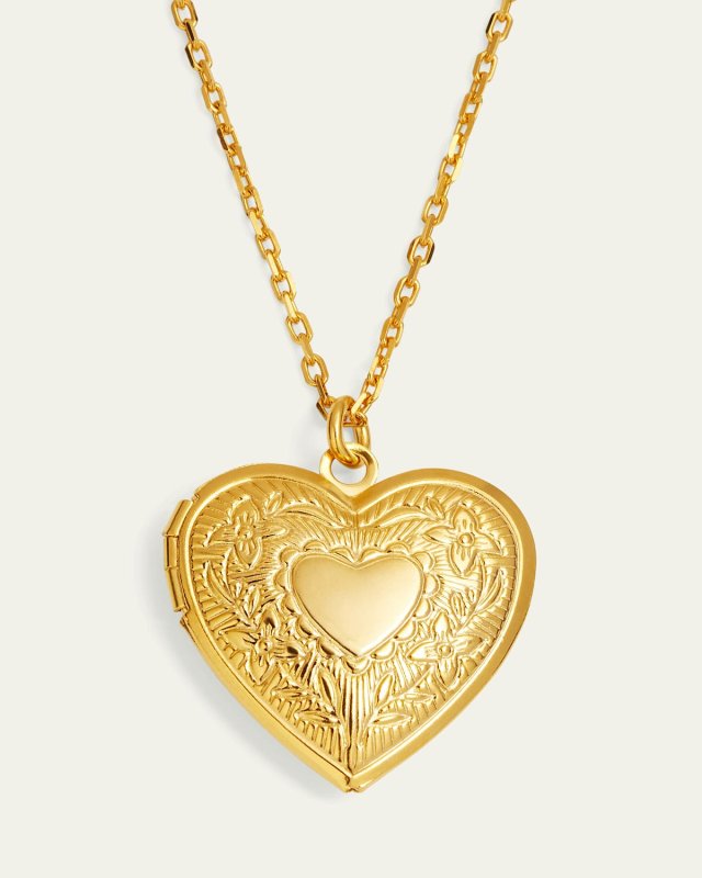 24k Gold Electroplate Chain Necklace with Heart Locket Pendant