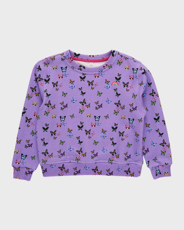 Girl's Purple Butterflies Cotton Crewneck, Size 2-12