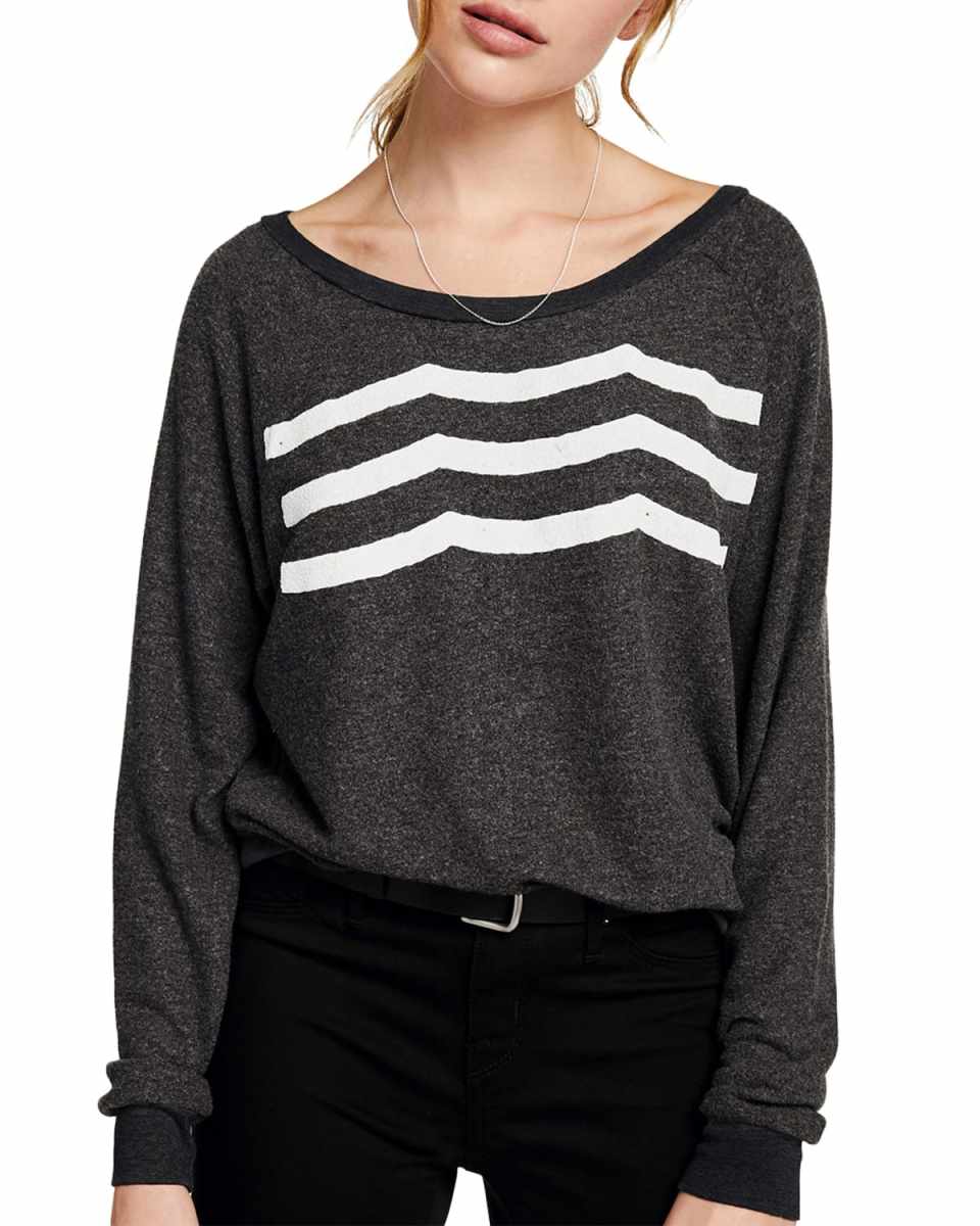 Waves Boat-Neck Long-Sleeve Pullover Top