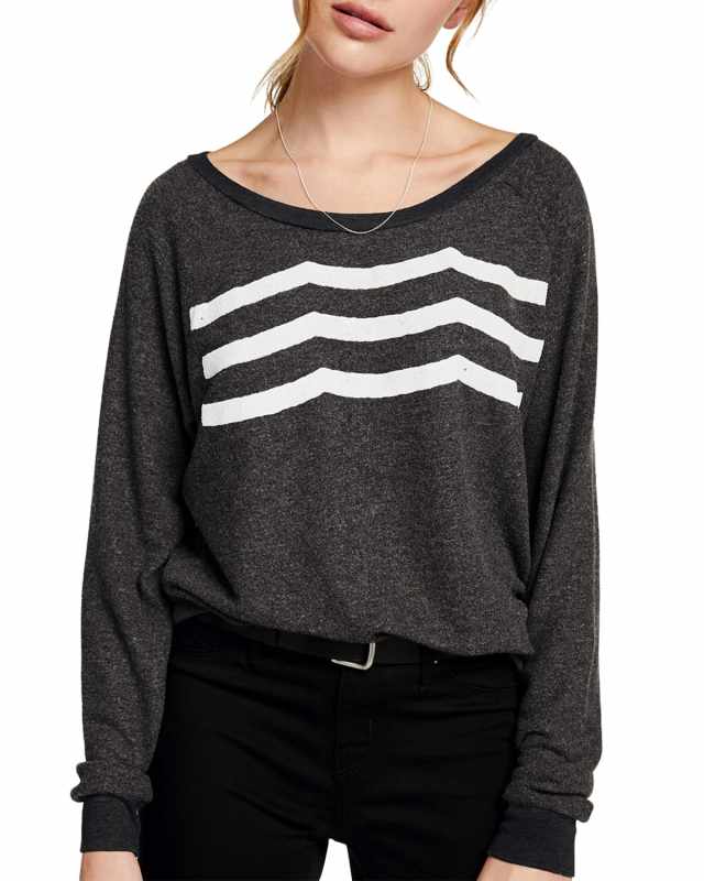 Waves Boat-Neck Long-Sleeve Pullover Top
