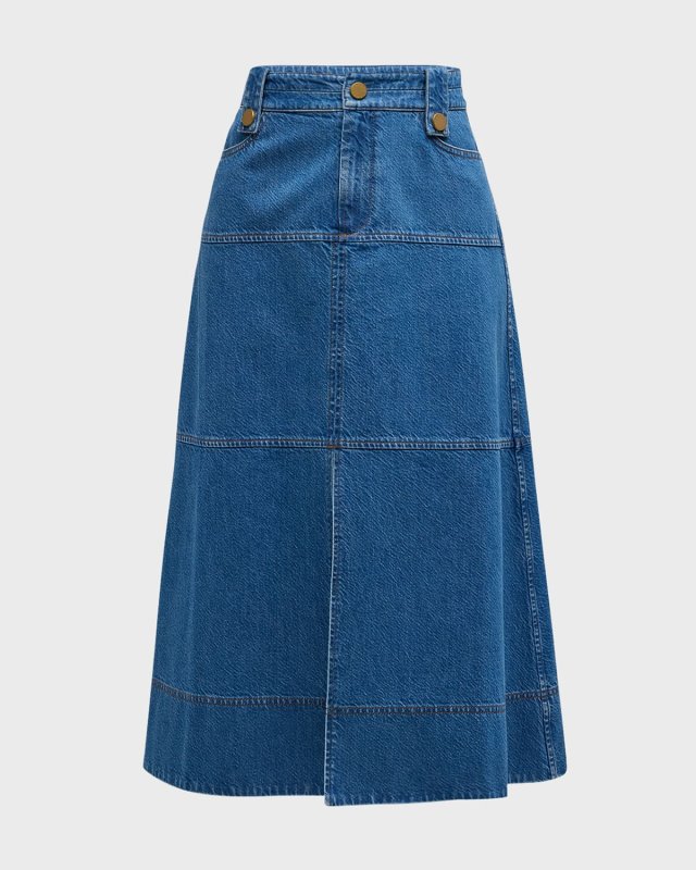 Hudie A-Line Denim Midi Skirt