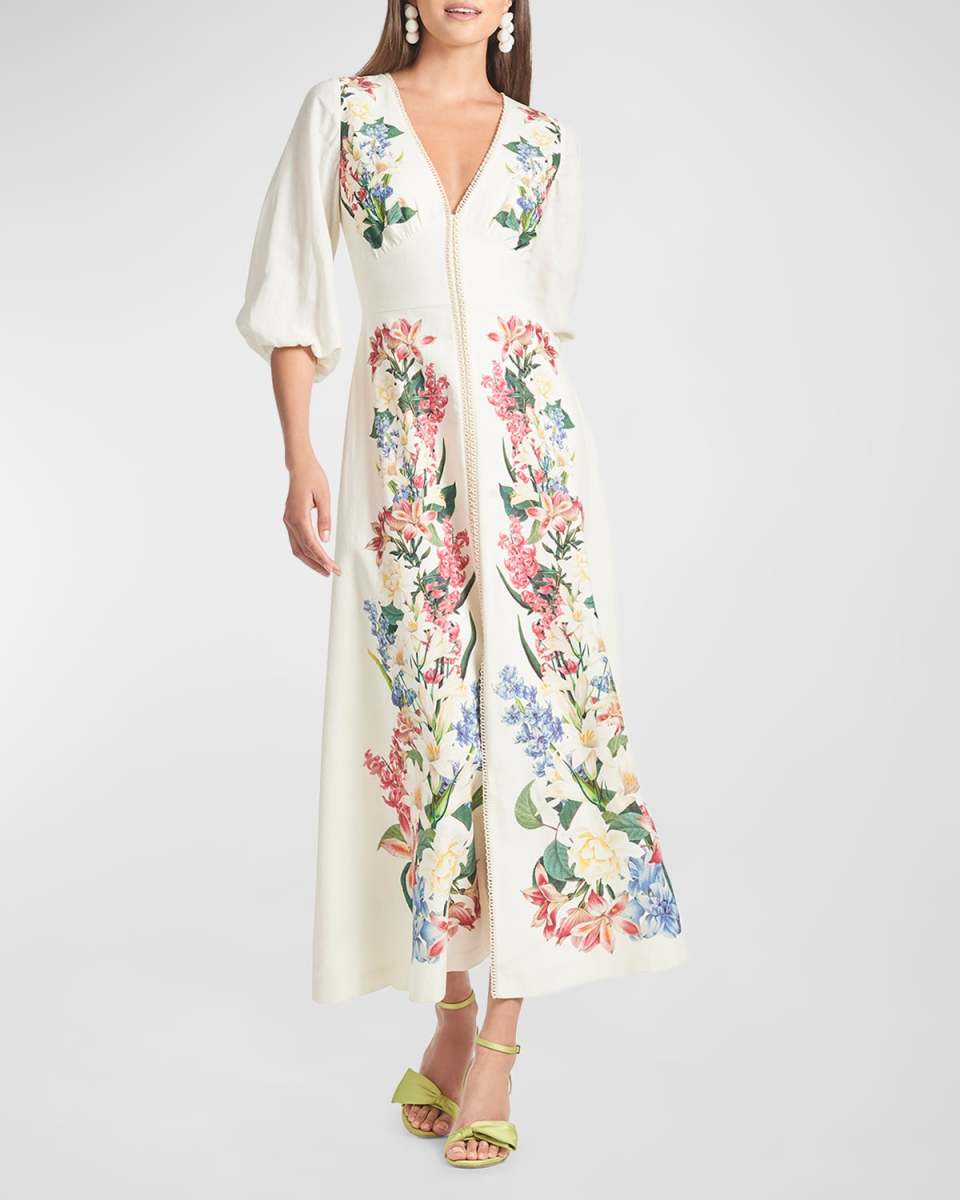 Varenna Floral-Print Empire Midi Dress