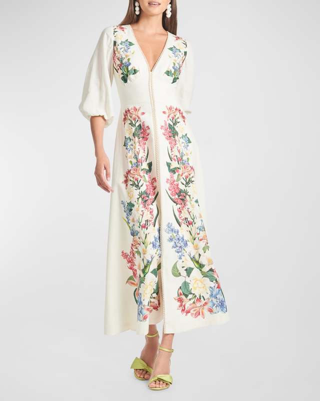 Varenna Floral-Print Empire Midi Dress