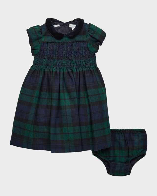 Girl's Plaid-Print Smocked Dress W/ Bloomers, Size 9M-24