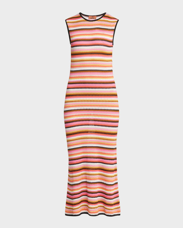 Diamond Striped Knit Sleeveless Midi Dress